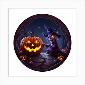 Witch And Pumpkin Art Print