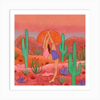 Yoga In The Desert 1 Art Print