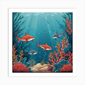 Default Aquarium With Coral Fishsome Shark Fishes View From Th 0 1 Art Print