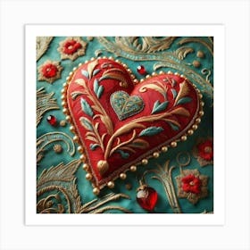 Embroidered Heart red 3 Art Print