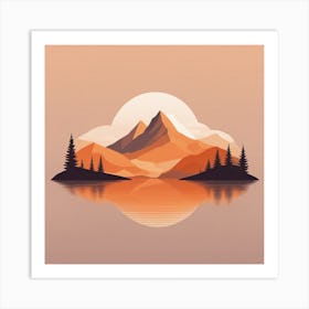 Misty mountains background in orange tone 105 Art Print