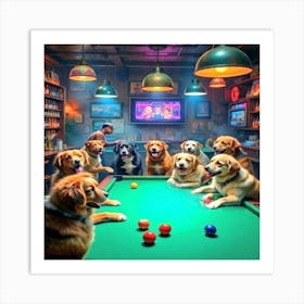 Dogs Playing Pool Poster