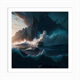 Boat In The Furious Ocean (4) Art Print