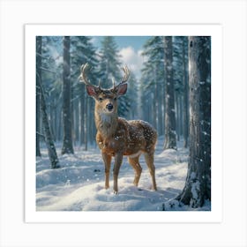 Deer In The Snow Art Print