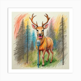 Deer With Microphone 9 Art Print