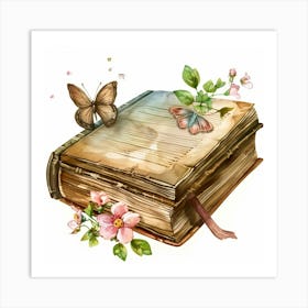 Old Book With Butterflies Art Print