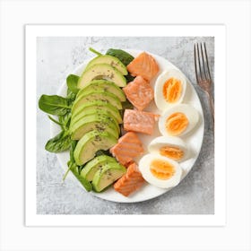 Plate Of Salmon, Eggs And Spinach Art Print