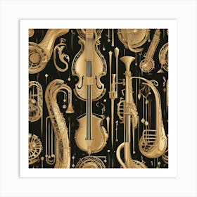 Gold Musical Instruments 2 Art Print