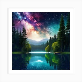 Night Sky Over A Lake 2 Art Print