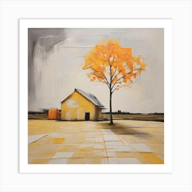 Little Farm and a Yellow tree Art Print