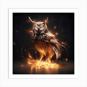 Owl With Fire Art Print