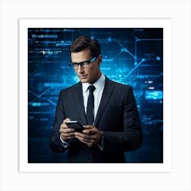 A Sleek Modern Businessman Dressed In A Tailored Suit Emanating Wisdom And Professionalism Immers Art Print