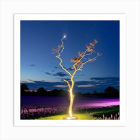 Lone Tree At Night Art Print