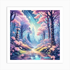 A Fantasy Forest With Twinkling Stars In Pastel Tone Square Composition 361 Art Print