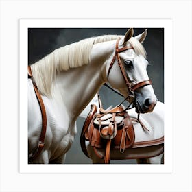 White Horse And Saddle Art Print