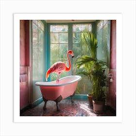 Flamingo In Bathroom Elegantly Standing 2 Art Print