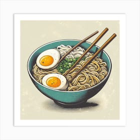 Asian Noodle Bowl With Egg And Chopsticks Art Print