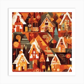 Fairy Tale Village Cubism Style Art Print