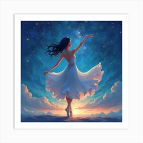 Elegant Dancer With Watercolor Sparkling Night Sky 1 Art Print