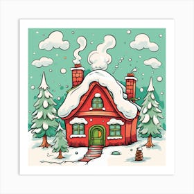 Christmas House Vector Illustration Art Print