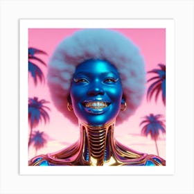Blue Woman With Palm Trees Art Print