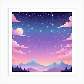 Sky With Twinkling Stars In Pastel Colors Square Composition 227 Art Print