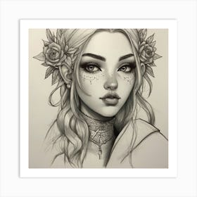 Gothic Girl Drawing Art Print