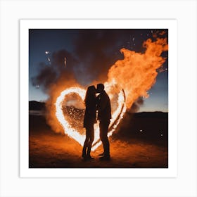 Couple kissing In Front of Fire Art Art Print