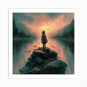 Girl Standing On Rocks Art Print