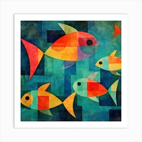 Maraclemente Fish Painting Style Of Paul Klee Seamless 1 Art Print