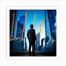 Career Progress Graph Soaring Upwards Against A Backdrop Of A Bustling Wall Street A Businessman In 2 1 Art Print