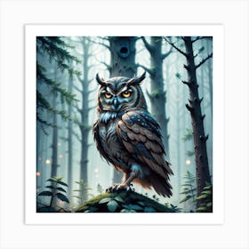 Owl In The Forest 78 Art Print