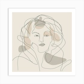 Portrait Of A Woman, Abstract Line Face, Line Art Woman, Neutral Colors Wall Art, Minimal Wall Decor Art Print