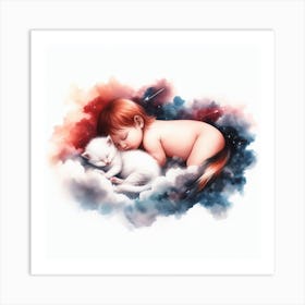 Baby Sleeping On Clouds Art Print