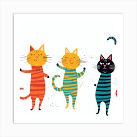 Marion7114 3 Cats Stretching Cartoon Vivid Colors Fabric Print Art Print