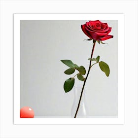 Red Rose In A Vase Art Print