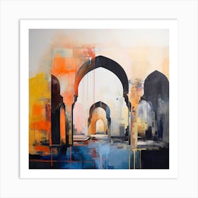 Abstract Contemporary Art Print - Yellow & Orange Archways Art Print