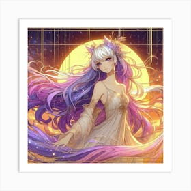 Anime Girl With Long Hair 2 Art Print