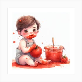 Little Boy With Tomato Art Print