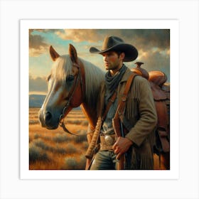 Cowboy And Horse 1 Art Print