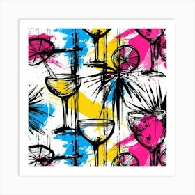 Seamless Pattern With Cocktail Glasses 1 Art Print