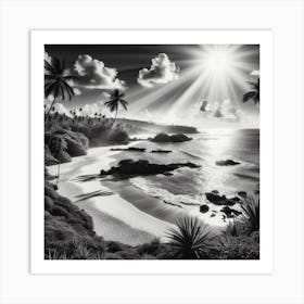 Black And White Beach Scene Art Print