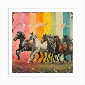 Rainbow Horses Galloping Collage 2 Art Print