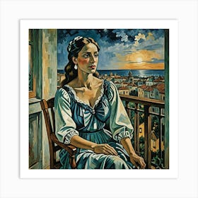 Woman On A Balcony Art Print