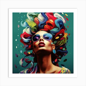 Colorful Woman With Colorful Hair 3 Art Print