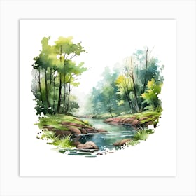 Watercolor Landscape In The Forest Art Print