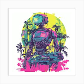 Robot In Palm Trees Art Print