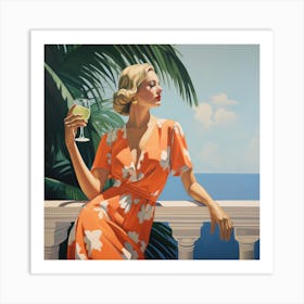 Girl With A Glass Art Print