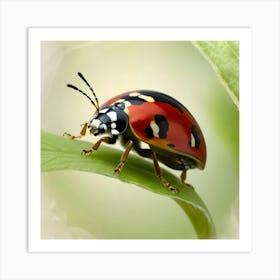 A Vibrant, Highly Detailed Image Of A Beautiful Ladybug Perched On A Delicate Green Leaf 2 Art Print