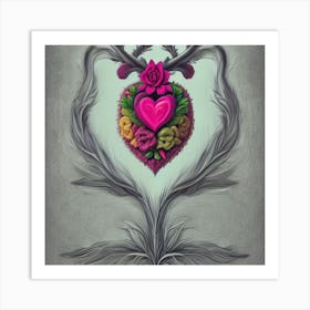 Human Heart Half Of Which Is Flowers Spring 1 Art Print